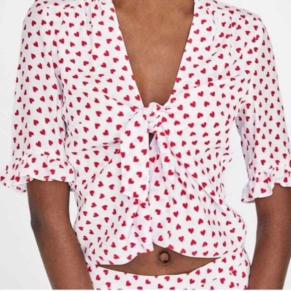 Zara Women's Blouse with Red Heart Pattern - Picture 5 of 7